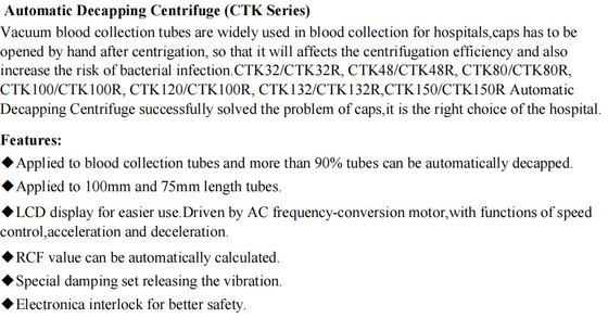 血の分離のために低速CTK80実験室の遠心分離機4000rpm